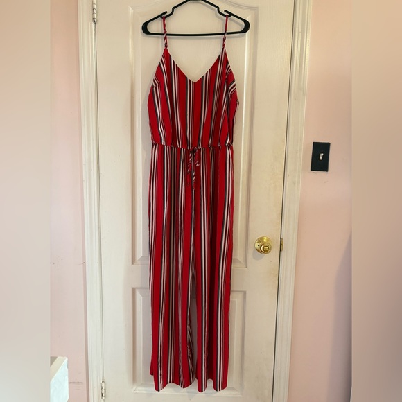 U2B Red Striped Jumpsuit Spaghetti Straps Size 0XL - Picture 1 of 6